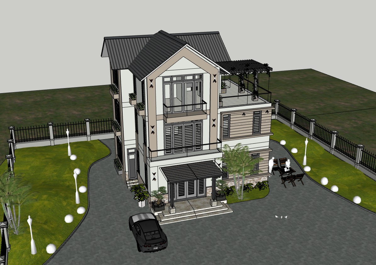 Biệt thự 3 tầng,sketchup biệt thự,sketchup biệt thự 3 tầng