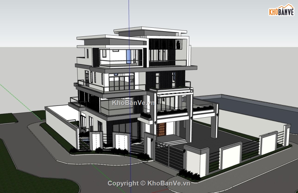 villa 4 tầng,mẫu sketchup villa 4 tầng,phối cảnh villa 4 tầng,model sketchup biệt thự 4 tầng
