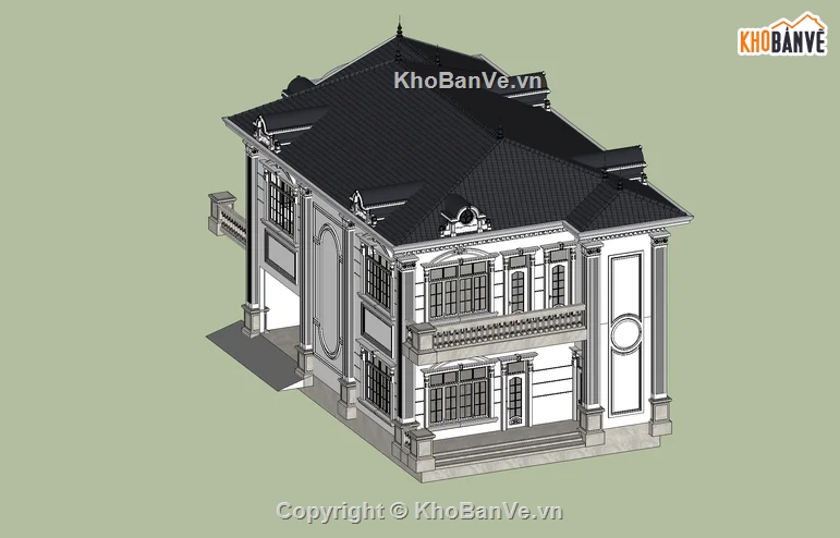 Sketchup biệt thự tân cổ,biệt thự tân cổ điển đẹp,biệt thự tân cổ