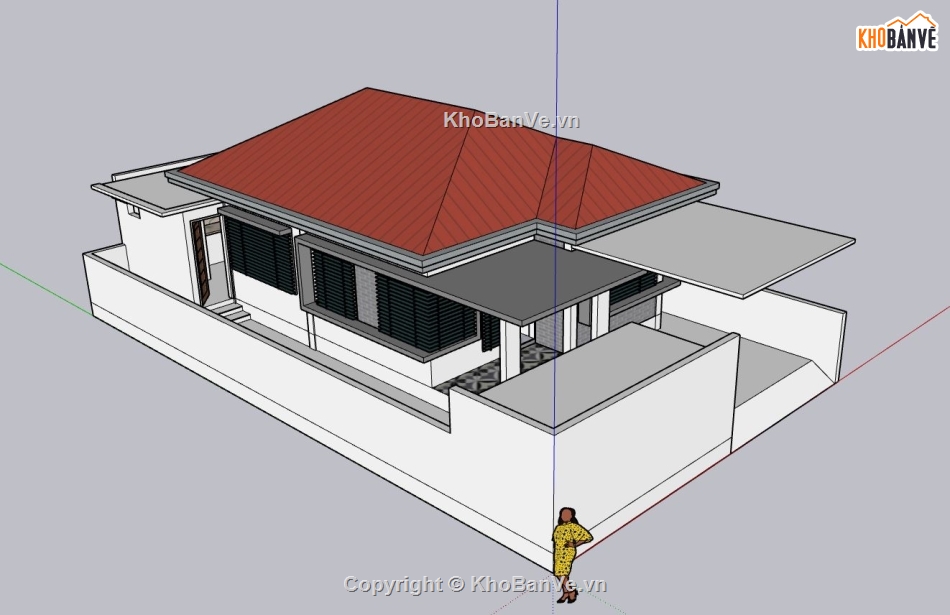 biệt thự 1 tầng,sketchup biệt thự,biệt thự hiện đại,phối cảnh biệt thự