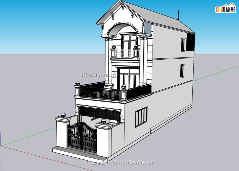 nhà phố 3 tầng,sketchup nhà phố,phối cảnh nhà phố,nhà phố hiện đại