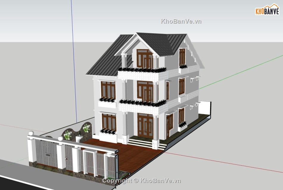 biệt thự 3 tầng,sketchup biệt thự,phối cảnh biệt thự,dựng 3d biệt thự