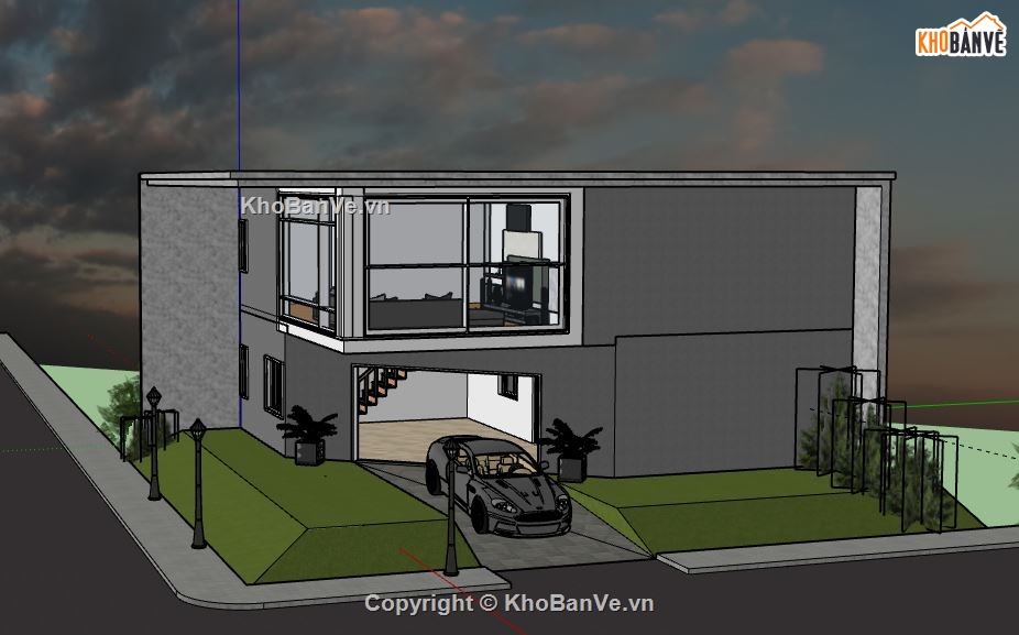 Nhà 2 tầng,model su nhà 2 tầng,sketchup nhà 2 tầng