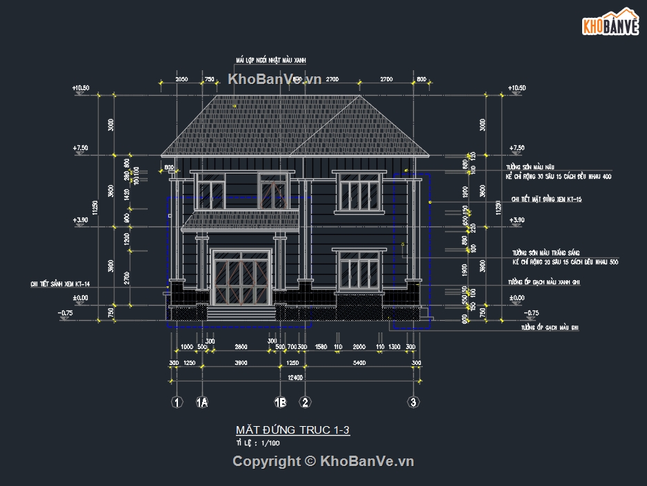 Nhà 2 tầng,bản vẽ nhà 2 tầng,file cad nhà 2 tầng,nhà mái nhật,bản vẽ nhà mái nhật