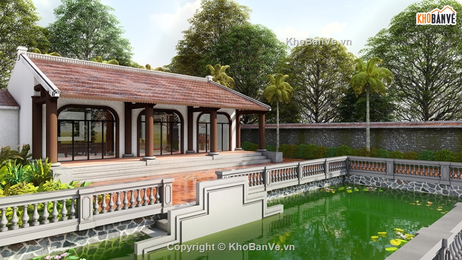 nhà 3 gian sketchup,nhà 3 gian,nhà thờ 3 gian