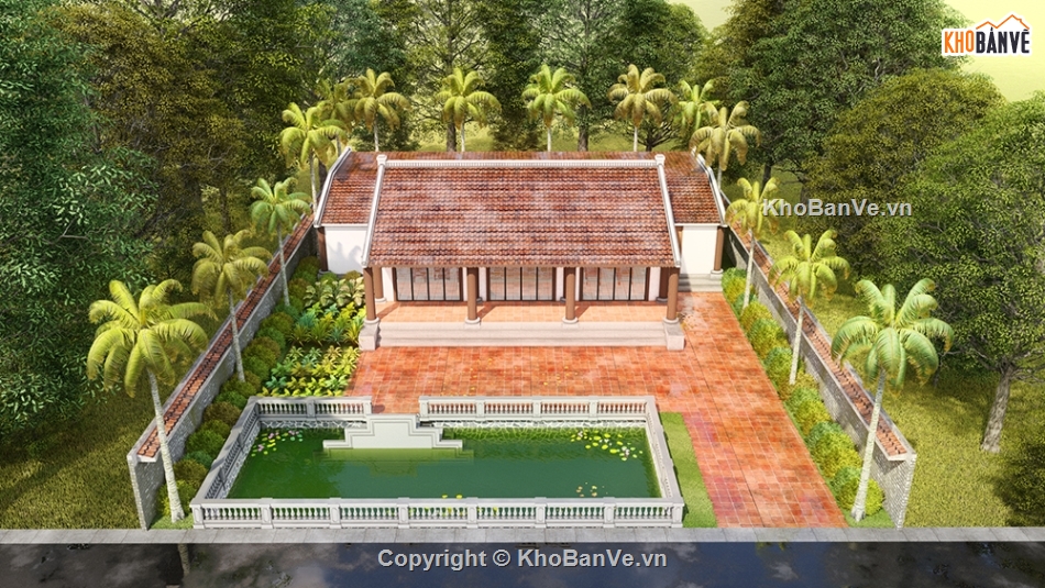 nhà 3 gian sketchup,nhà 3 gian,nhà thờ 3 gian