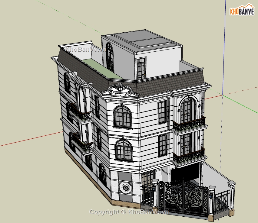 file sketchup nhà phố 3 tầng,model su nhà phố 3 tầng,model 3d nhà phố 3 tầng