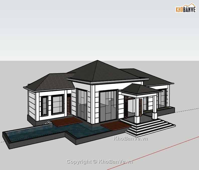 Biệt thự 1 tầng,Model su biệt thự 1 tầng,sketchup biệt thự 1 tầng