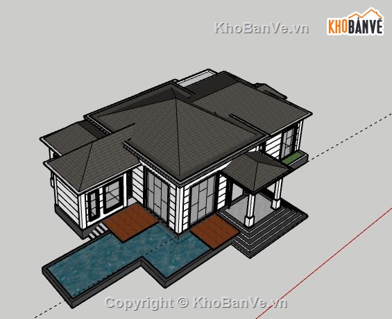 Biệt thự 1 tầng,Model su biệt thự 1 tầng,sketchup biệt thự 1 tầng