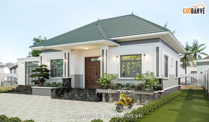 mẫu biệt thự 1 tầng,biệt thự 1 tầng,biệt thự mái nhật 1 tầng