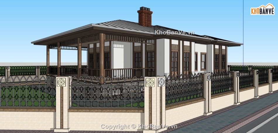 thiết kế biệt thự 1 tầng,su biệt thự 1 tầng,sketchup biệt thự 1 tầng