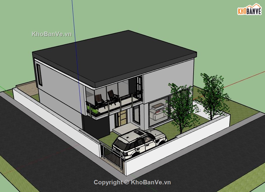 Biệt thự 2 tầng,model su biệt thự 2 tầng,file sketchup biệt thự 2 tầng