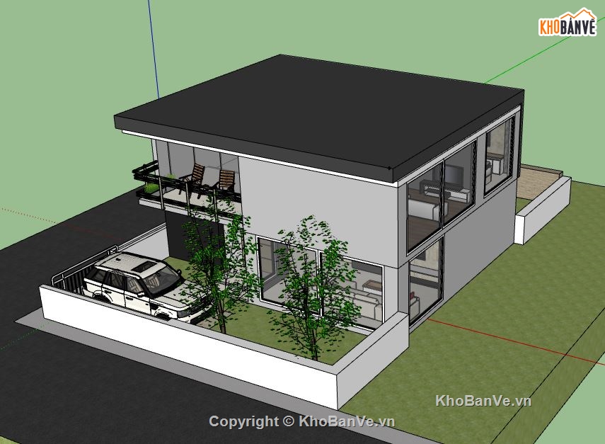 Biệt thự 2 tầng,model su biệt thự 2 tầng,file sketchup biệt thự 2 tầng