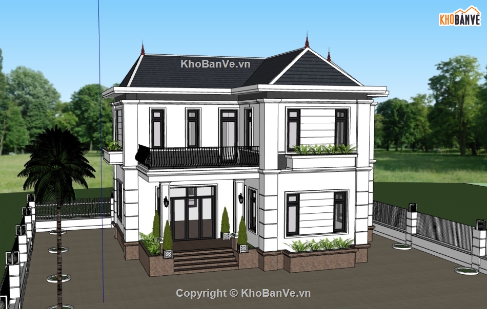 biệt thự 2 tầng,biệt thự sketchup,model su biệt thự