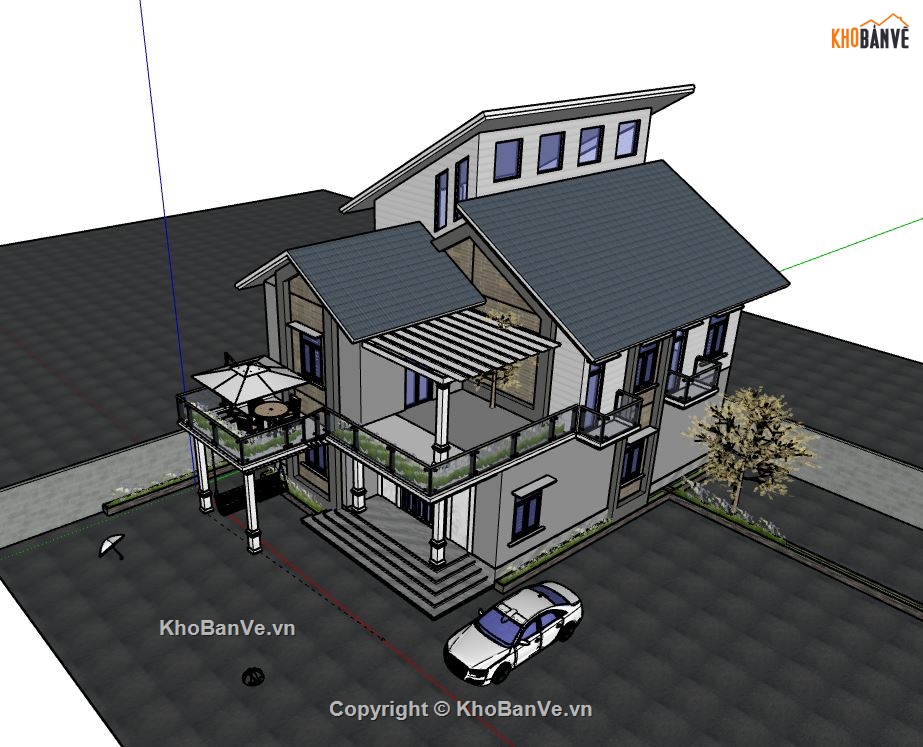 Biệt thự 2 tầng,model su biệt thự 2 tầng,mẫu biệt thự 2 tầng sketchup