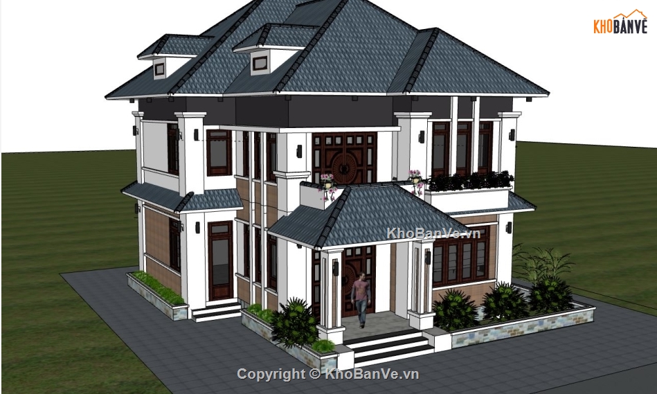 biệt thự  2 tầng dựng sketchup,mode su biệt thự 2 tầng,file sketchup biệt thự 2 tầng