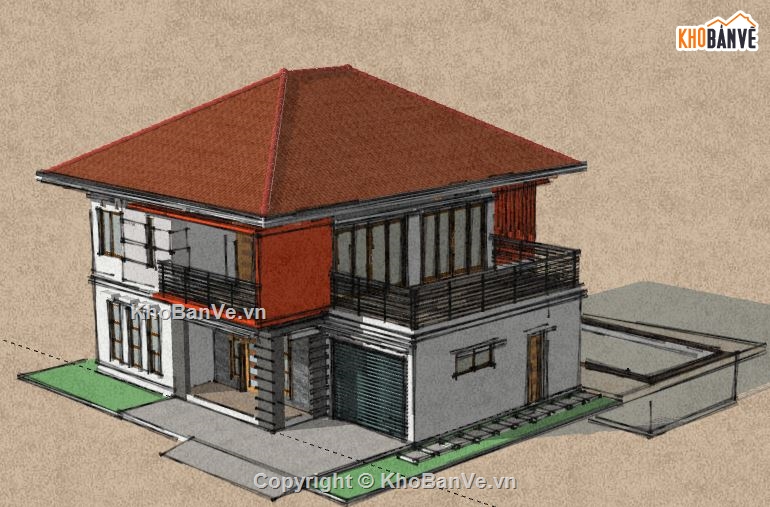 Biệt thự 2 tầng,model su biệt thự 2 tầng,mẫu biệt thự 2 tầng sketchup,biệt thự 2 tầng file su,sketchup biệt thự 2 tầng