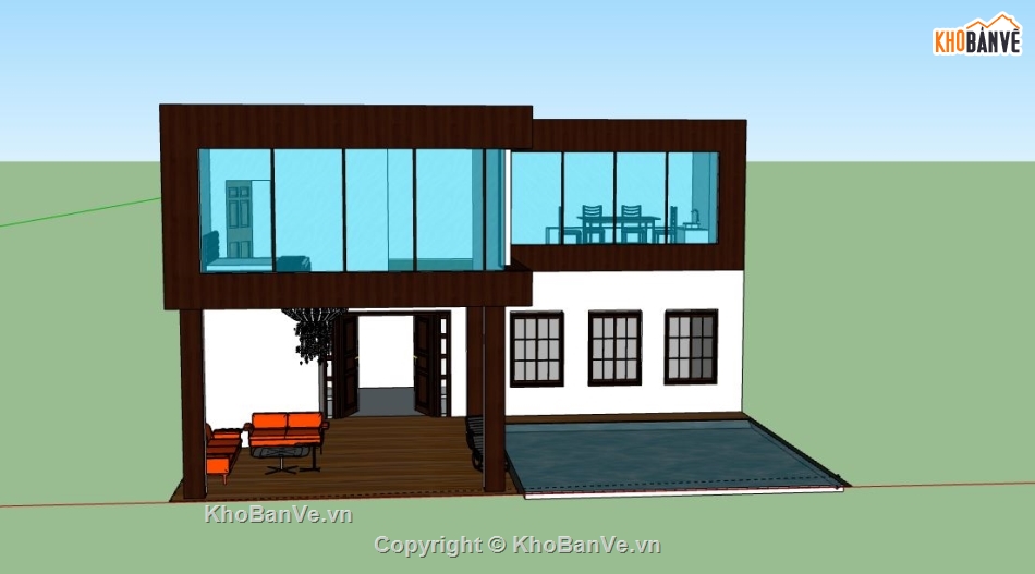 Biệt thự 2 tầng,Model su biệt thự 2 tầng,Biệt thự 2 tầng file su,sketchup biệt thự 2 tầng