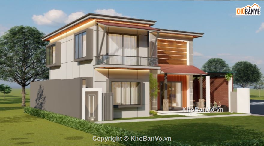 Biệt thự 2 tầng,file su biệt thự 2 tầng,sketchup biệt thự 2 tầng