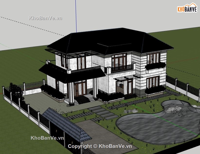 Biệt thự 2 tầng,Model su biệt thự 2 tầng,sketchup biệt thự 2 tầng