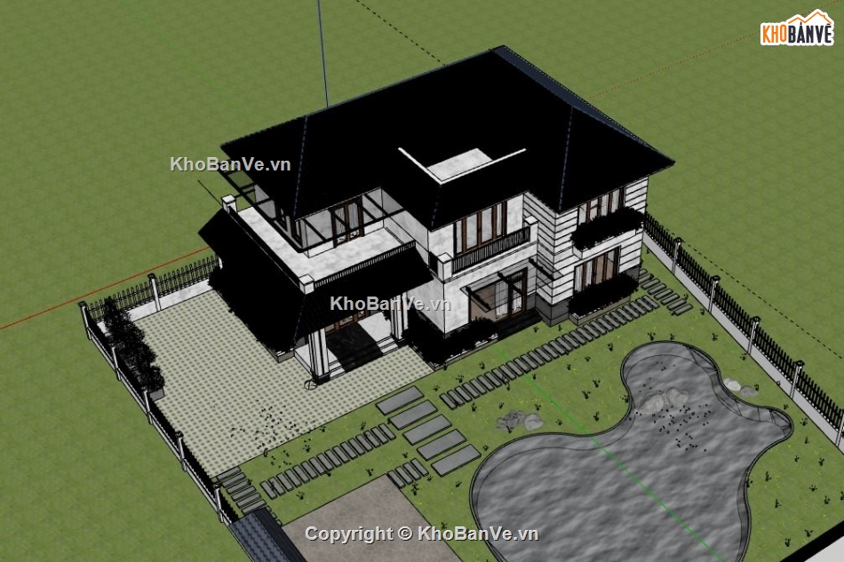 Biệt thự 2 tầng,Model su biệt thự 2 tầng,sketchup biệt thự 2 tầng