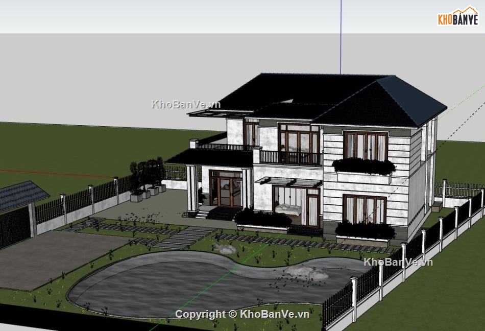 Biệt thự 2 tầng,Model su biệt thự 2 tầng,sketchup biệt thự 2 tầng