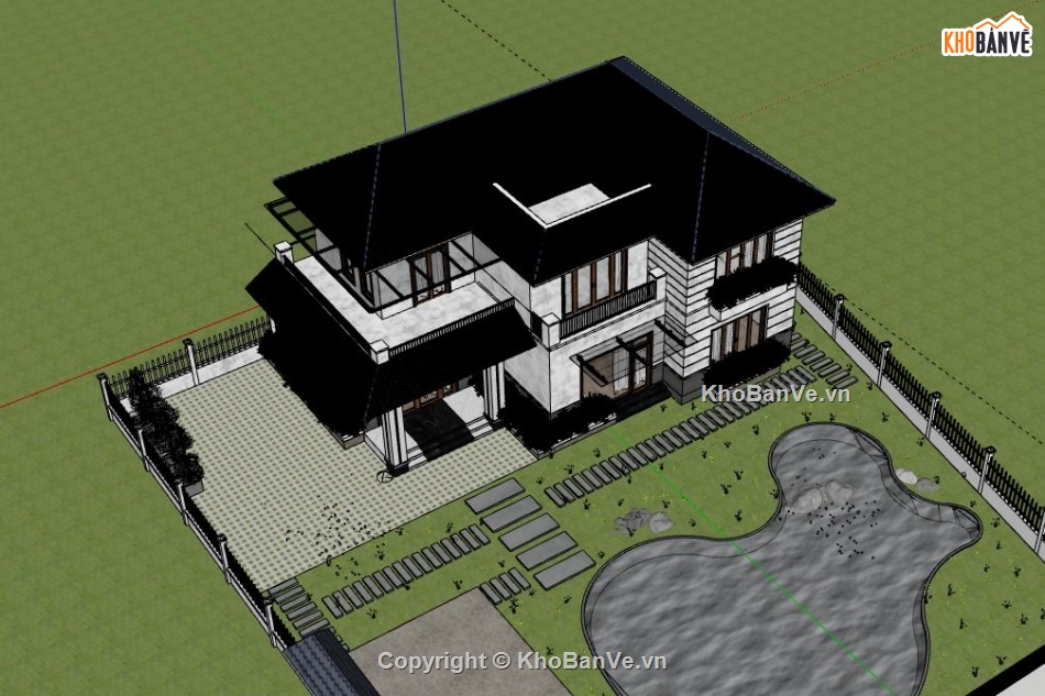 Biệt thự 2 tầng,Model su biệt thự 2 tầng,sketchup biệt thự 2 tầng