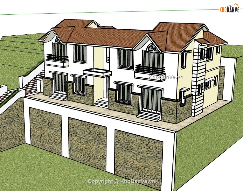 Biệt thự 2 tầng,model su biệt thự 2 tầng,biệt thự 2 tầng file su,sketchup biệt thự 2 tầng