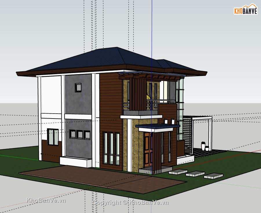 Biệt thự 2 tầng,Model su biệt thự 2 tầng,sketchup biệt thự 2 tầng