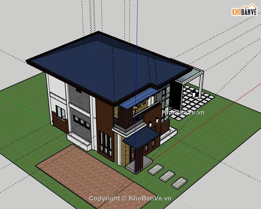 Biệt thự 2 tầng,Model su biệt thự 2 tầng,sketchup biệt thự 2 tầng