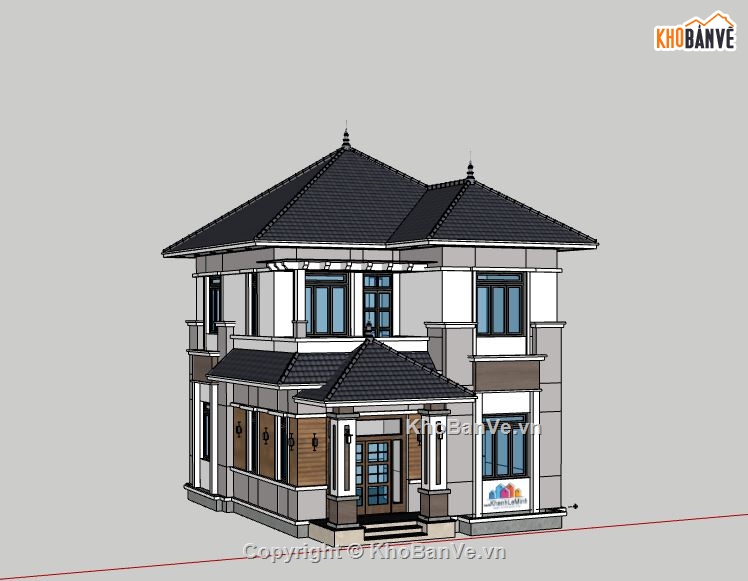 Biệt thự  2 tầng,biệt thự 2 tầng file su,file sketchup biệt thự 2 tầng