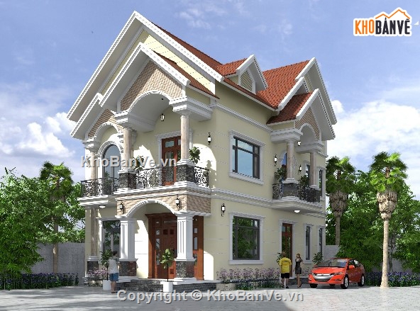 biệt thự 2 tầng,biệt thự mái thái,biệt thự mái thái 2 tầng