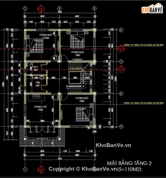 Biệt thự,Biệt thự 2 tầng,file cad biệt thự 2 tầng