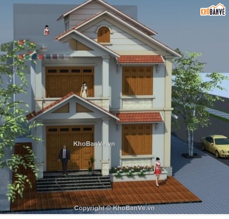 Biệt thự,Biệt thự 2 tầng,file cad biệt thự 2 tầng