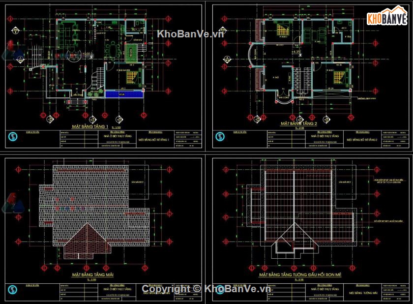Biệt thự  2 tầng,file biệt thự 2 tầng,cad biệt thự 2 tầng