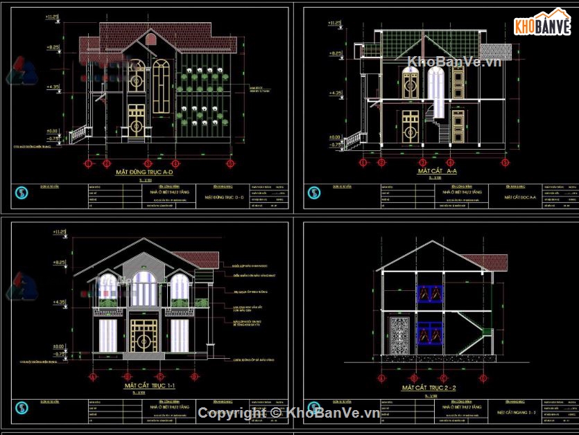 Biệt thự  2 tầng,file biệt thự 2 tầng,cad biệt thự 2 tầng