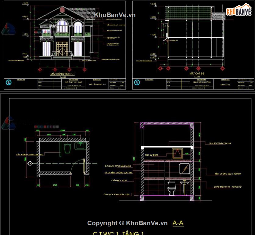 Biệt thự  2 tầng,file biệt thự 2 tầng,cad biệt thự 2 tầng