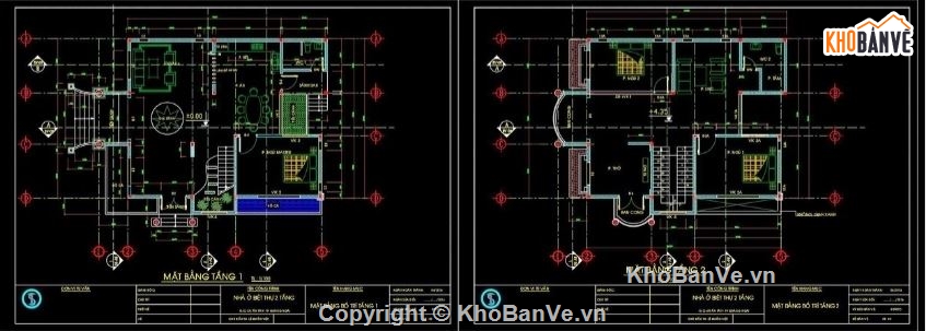 Biệt thự  2 tầng,file biệt thự 2 tầng,cad biệt thự 2 tầng