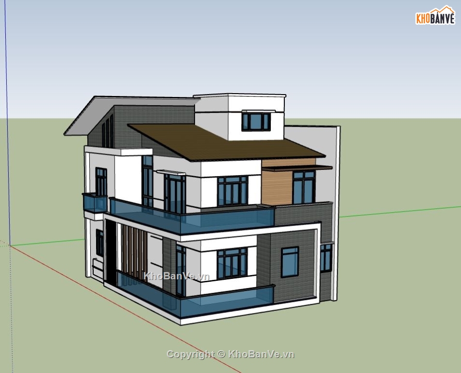 Biệt thự  2 tầng,biệt thự 2 tầng sketchup,model sketchup biệt thự 2 tầng