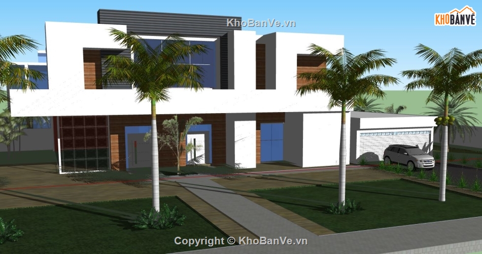 Biệt thự  2 tầng,model biệt thự 2 tầng,sketchup biệt thự 2 tầng