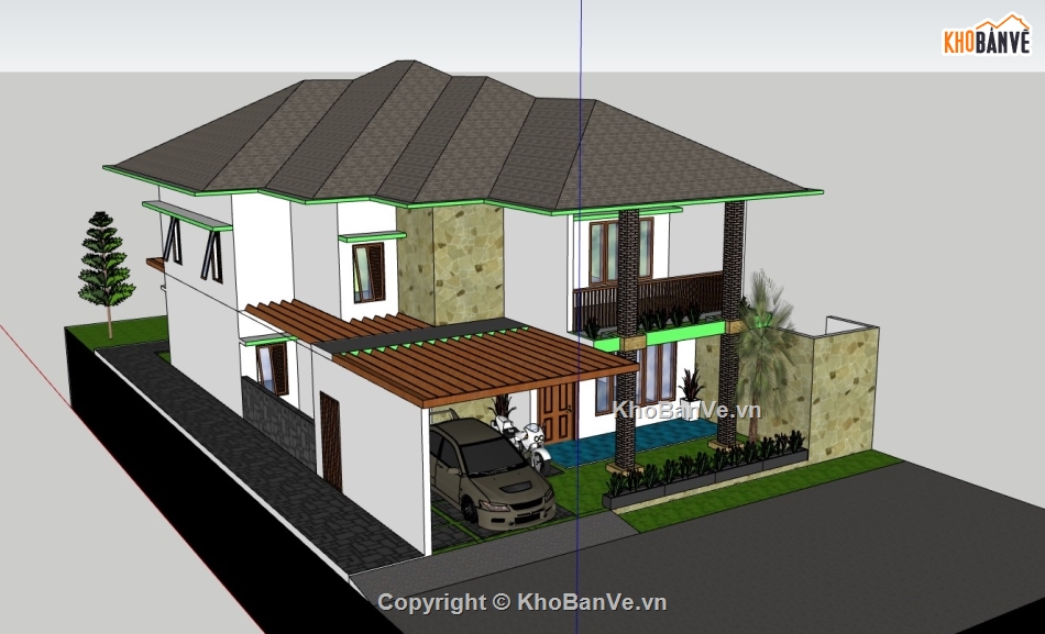 file su biệt thự hiện đại 2 tầng,biệt thự 2 tầng dựng sketchup,model su biệt thự hiện đại