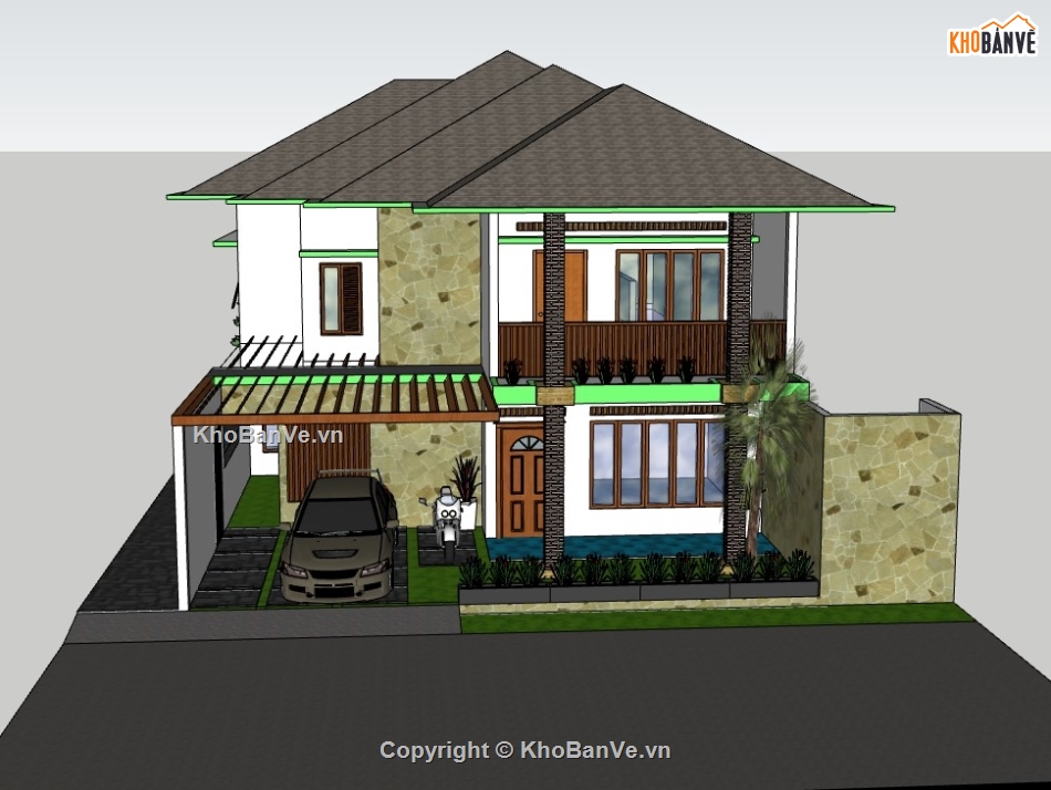 file su biệt thự hiện đại 2 tầng,biệt thự 2 tầng dựng sketchup,model su biệt thự hiện đại