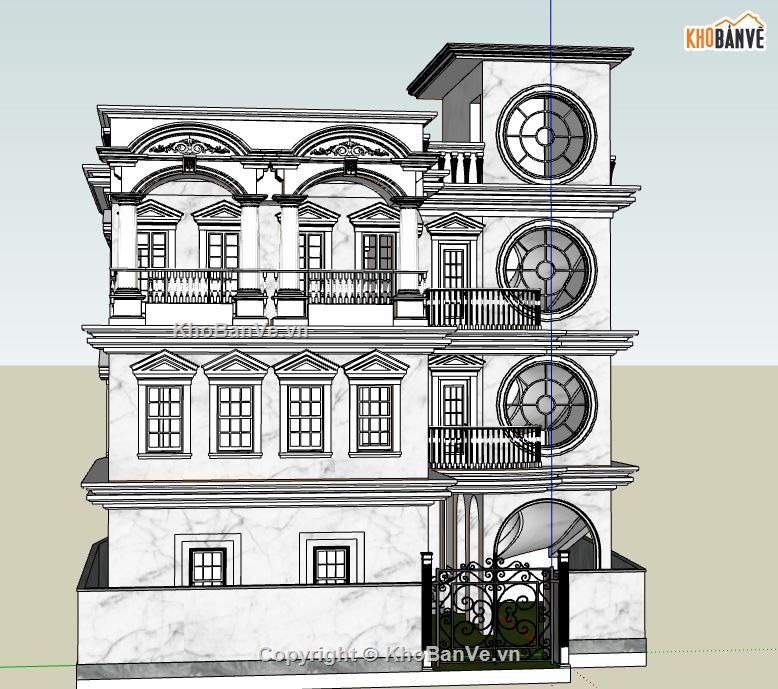 Biệt thự 3 tầng 1 tum,file su biệt thự 3 tầng,biệt thự 3 tầng sketchup,model su biệt thự 3 tầng