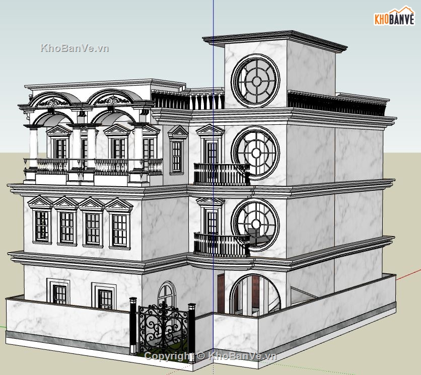 Biệt thự 3 tầng 1 tum,file su biệt thự 3 tầng,biệt thự 3 tầng sketchup,model su biệt thự 3 tầng