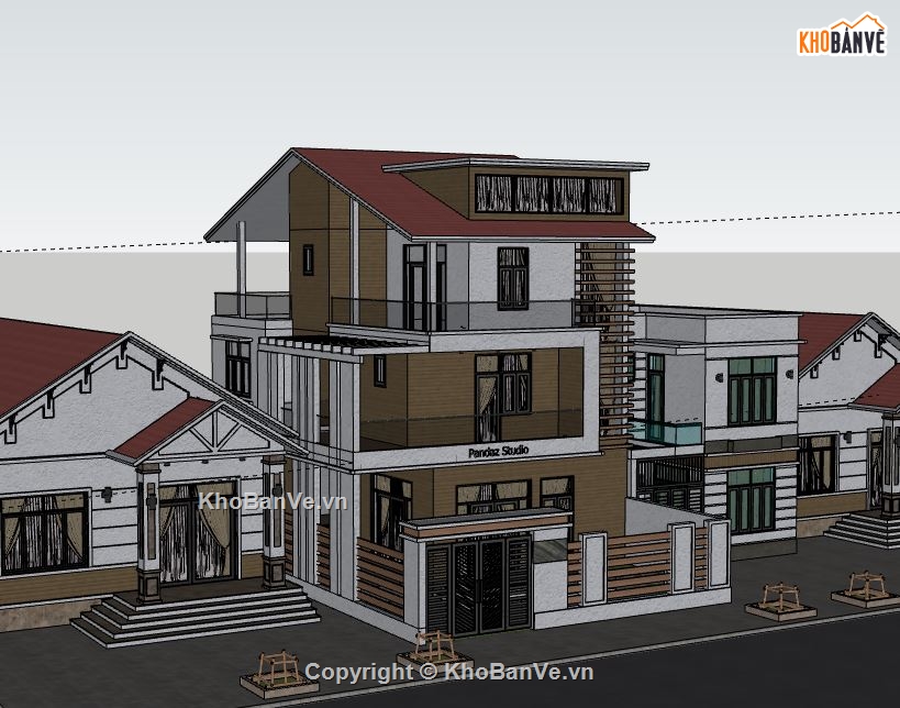 Biệt thự 3 tầng,model su biệt thự 3 tầng,file sketchup biệt thự 3 tầng