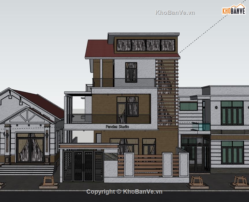 Biệt thự 3 tầng,model su biệt thự 3 tầng,file sketchup biệt thự 3 tầng