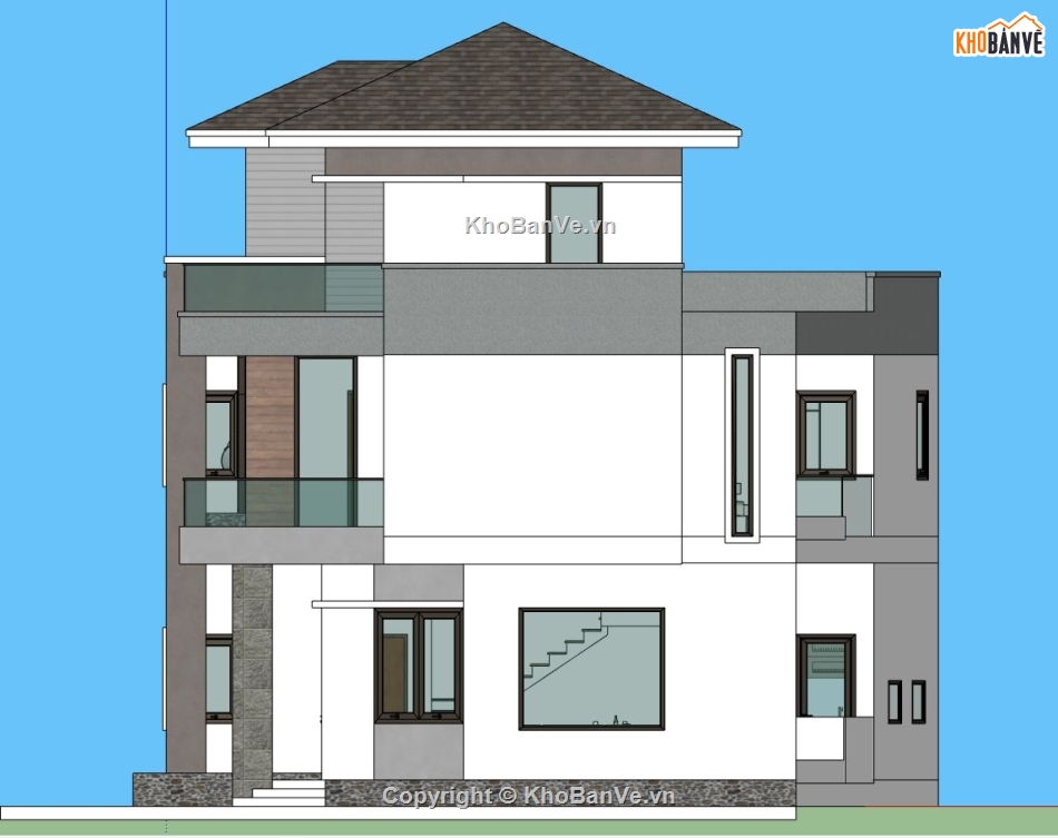 Biệt thự 3 tầng,sketchup biệt thự,biệt thự hiện đại