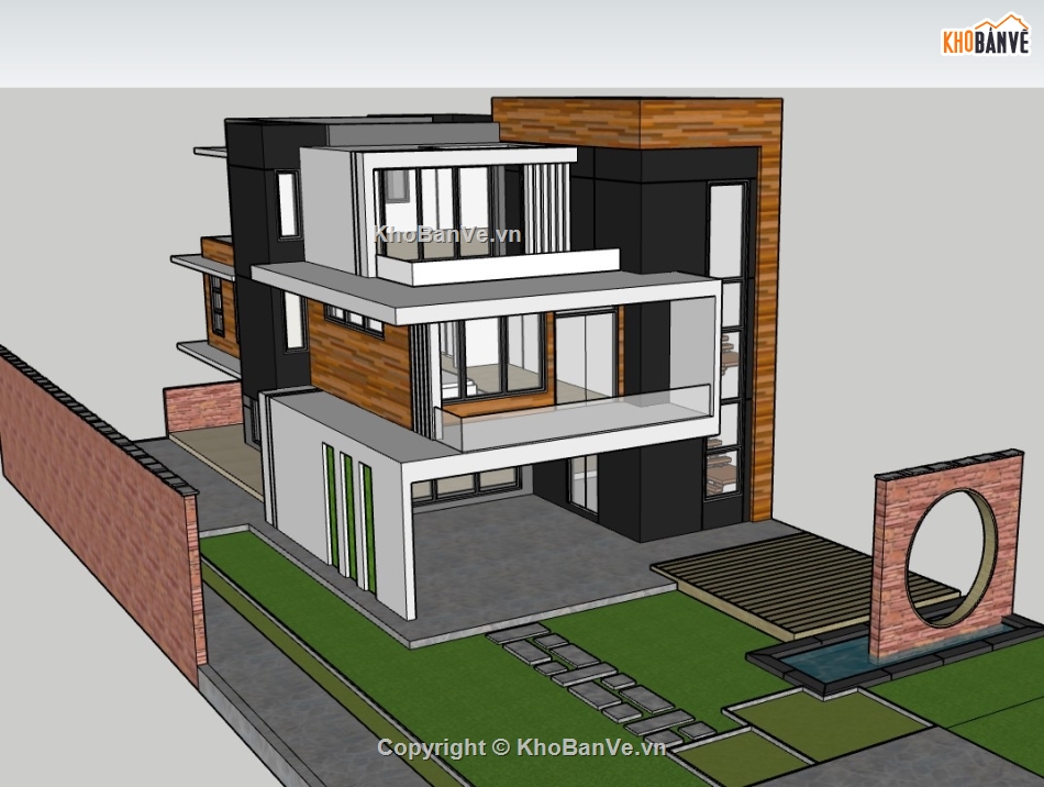 mẫu biệt thự 3 tầng,model su biệt thự 3 tầng,file sketchup biệt thự