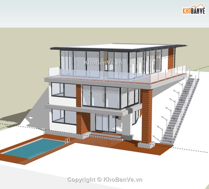 Biệt thự 3 tầng,model su biệt thự 3 tầng,biệt thự 3 tầng file su