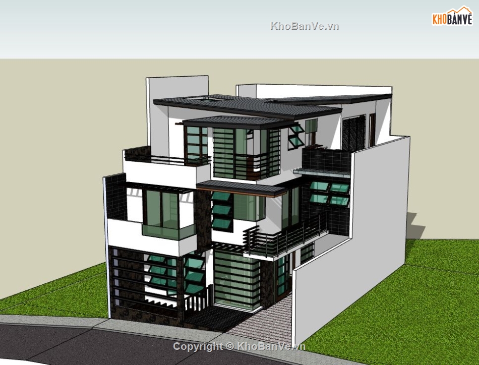 Biệt thự 3 tầng,model su biệt thự 3 tầng,sketchup biệt thự 3 tâng